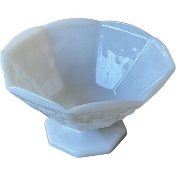 White Milk Glass Octagonal Grapevine Bowl - Picture 2 of 9